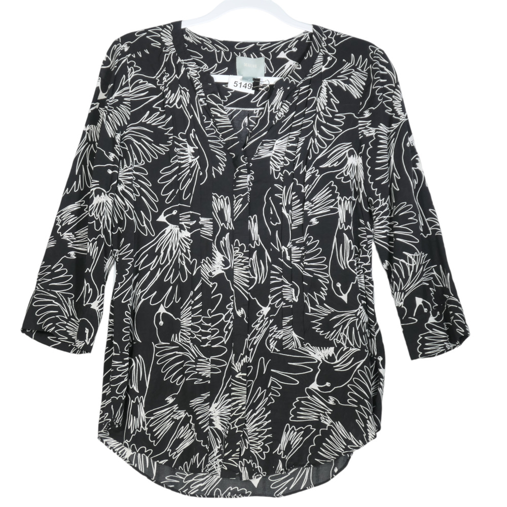 Anthropologie Maeve Blouse Womens Size 4 Black White Birds Boho Peasant